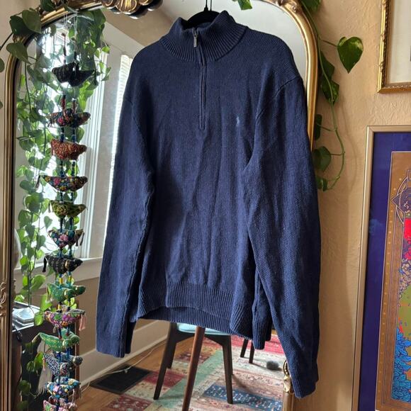 Vintage Polo by Ralph Lauren Navy Blue 3/4 Zip Sweater Large Silk Preppy Casual - Picture 6 of 8